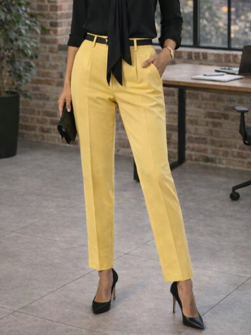 Minimum Sundress Yellow Tailored Trousers High Waist • 6 W29 NWT